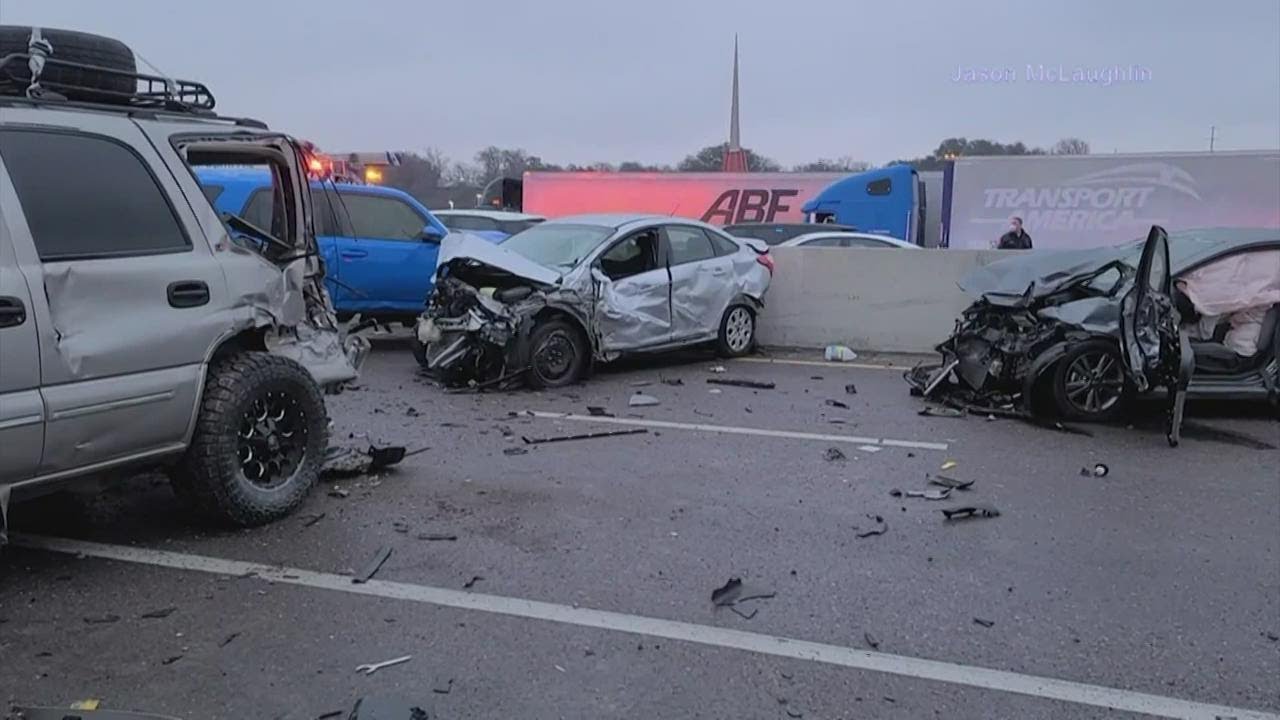 winter weather massive car pile-ups in austin dallas fort worth