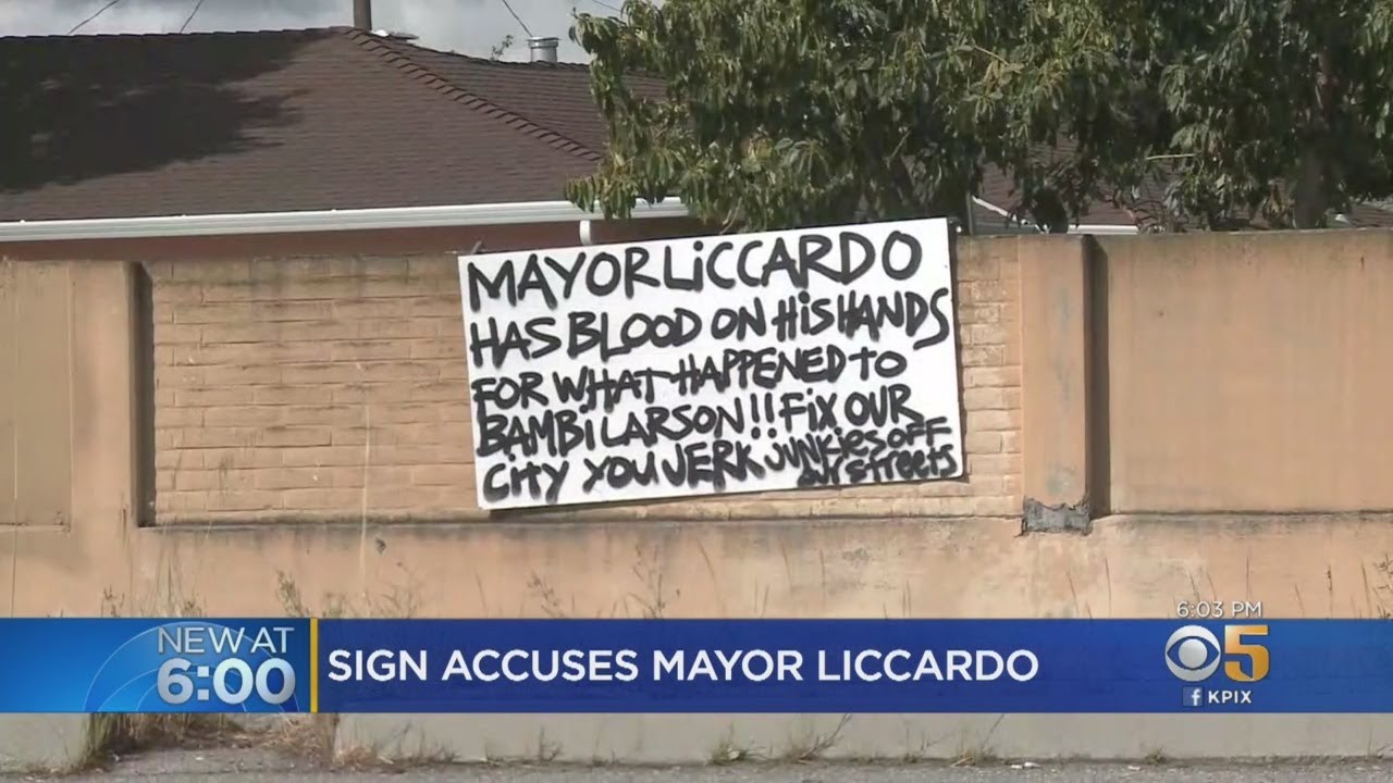 Sign Blames SJ Mayor For Death Of Woman Allegedly Killed By Undocumented Immigrant - YouTube KPIX CBS SF Bay Area