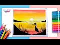 Cómo dibujar un Atardecer en el Lago con Acuarela - ideas de dibujos de paisajes fáciles