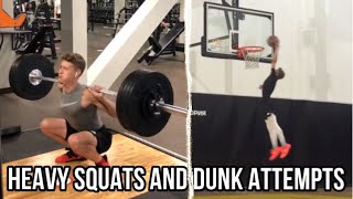 HEAVY SQUATS AND LEFT HAND DUNK ATTEMPTS