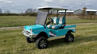 Lifted 57 Chevy Golf Cart Club Car Precedent With Custom Rims Radio Seats & More