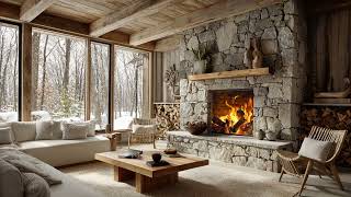 Tranquil Winter Forest Snowfall | Cozy Fireplace Ambience for Stress Relief and Better Sleep, Relax