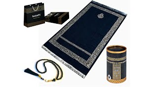 Kaaba Patterned Gift Boxed Prayer Pug with Tasbih and Kaaba pattern Gift Bag, Gift for Ramazan & Eid