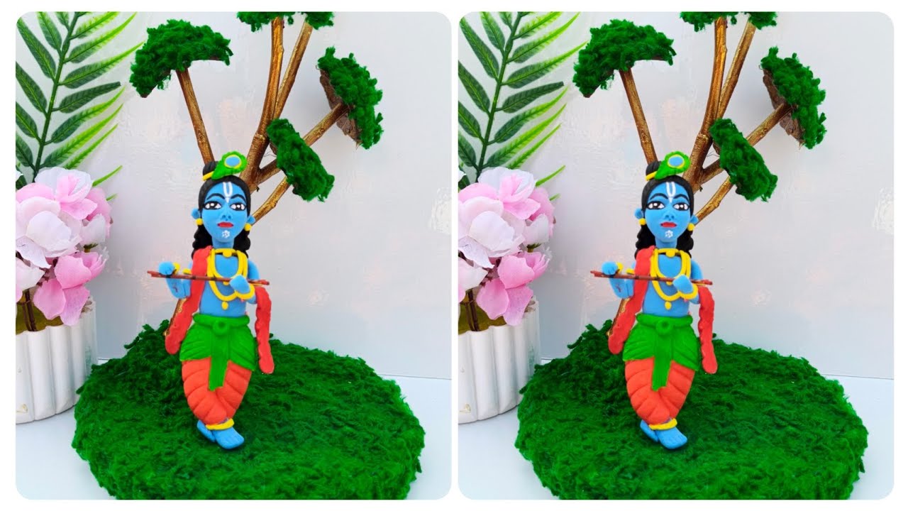 Krishna ji ido 🦚making with supar clay/ক্লে দিয়ে বানিয়ে নাও এই সুন্দর গোপাল ঠাকুর🙏 ⭕❗⭕#ViralVideo❤️😍