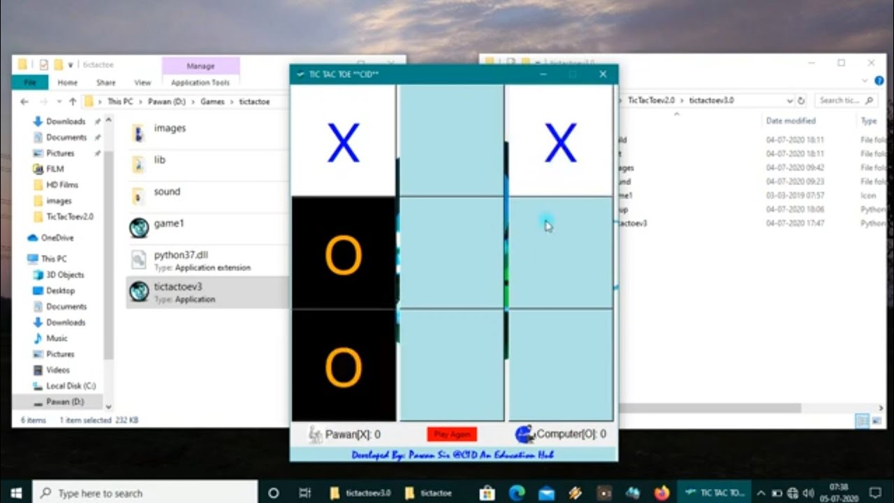 Tic Tac Toe game using Tkinter || python || single player mode + two player mode  ||