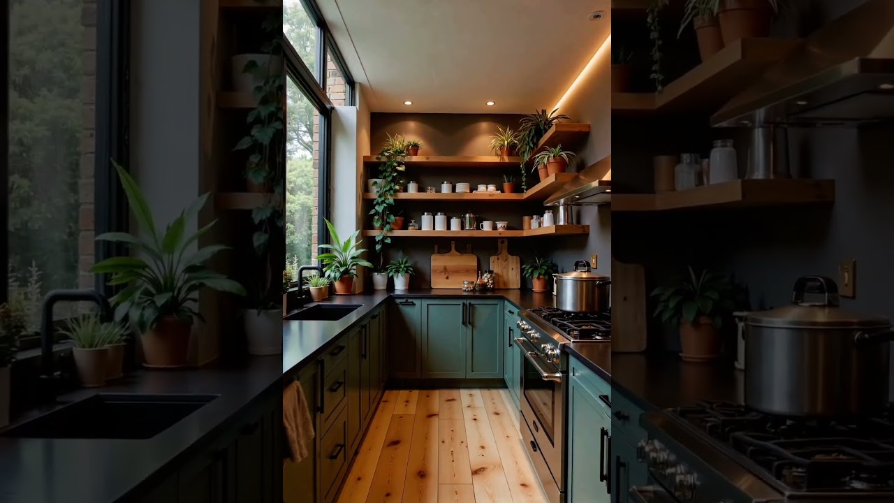 Moody & Modern Green Kitchen Tour | Cozy Small Space Idea 