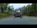 Двухосный военный Урал на огромных колесах форсирует реку. Spintires