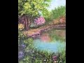 Акрил. Пруд в цветах. Трава, полевые цветы, вода. Pond with flowers around in acrylic