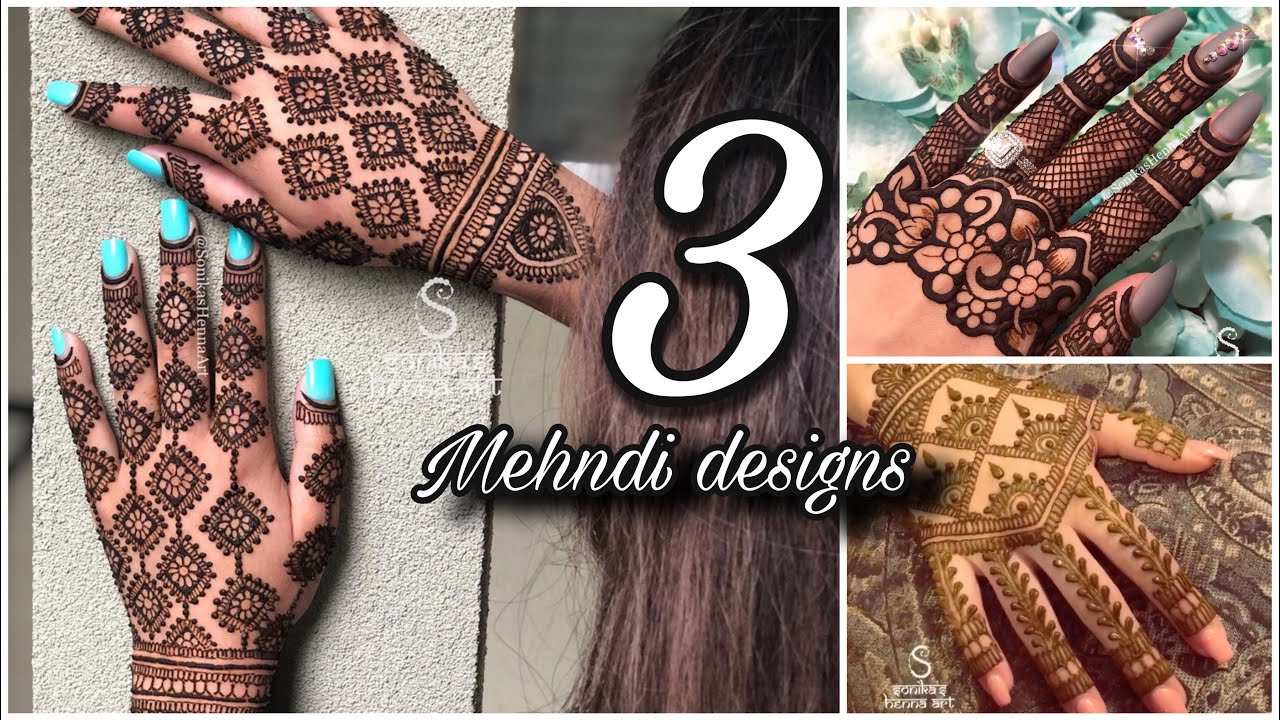 3 Beautiful and easy Mehndi designs for Back hand || semi bridal mehndi ...