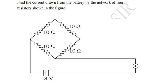Find the current drawn from the battery by the network of four  resistors shown in the figure |