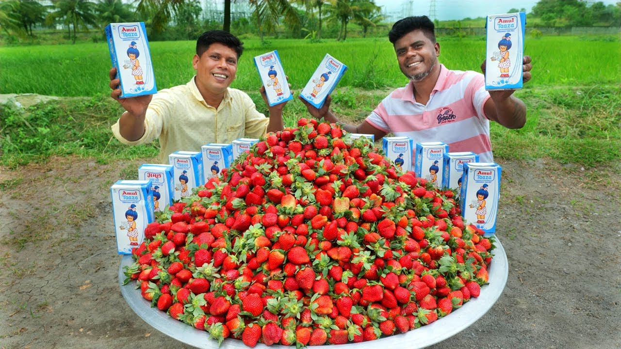 100kg STRAWBERRY MILKSHAKE | Fresh Strawberry Milkshake Recipe | Village Food
