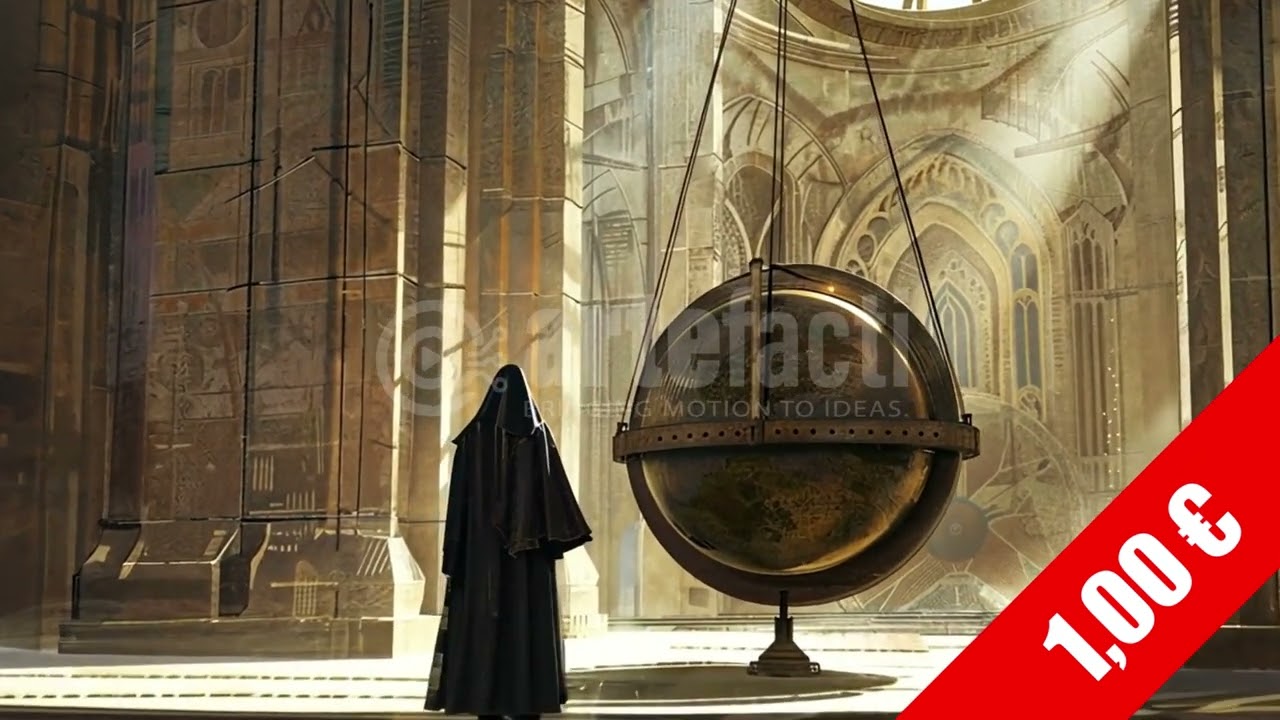 Cloaked Observer Before Giant Armillary Sphere | HD Stock Footage