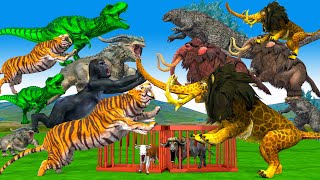 Giant Baku vs Monster Buffalo Mammoth Elephent Attack T rex and Gozrilla vs Cow