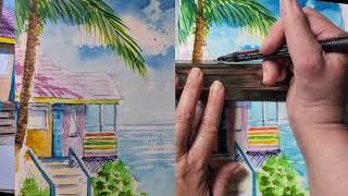 Compass Point, Bahamas – Pen & Wash Watercolour Demo | Art Class with Zoe