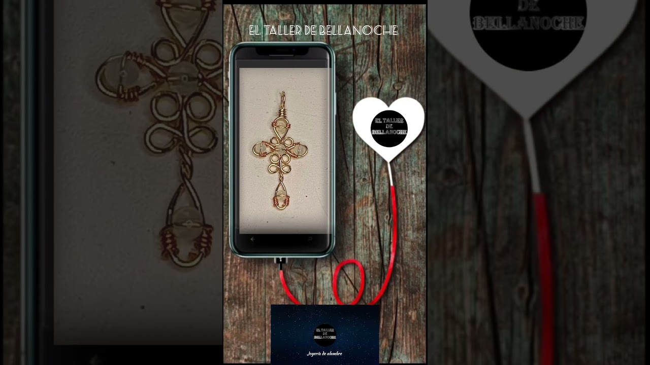 HACEMOS JOYAS CON EL CORAZÓN. CRUZ DE ALAMBRE CHAPADO EN ORO CON OPALINAS 