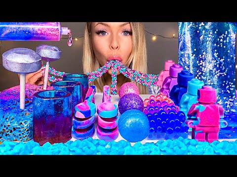 ASMR GALAXY FOOD EDIBLE LEGO MAN EARTH JELLY SPOON SHOT GLASSES BOBA 먹방 