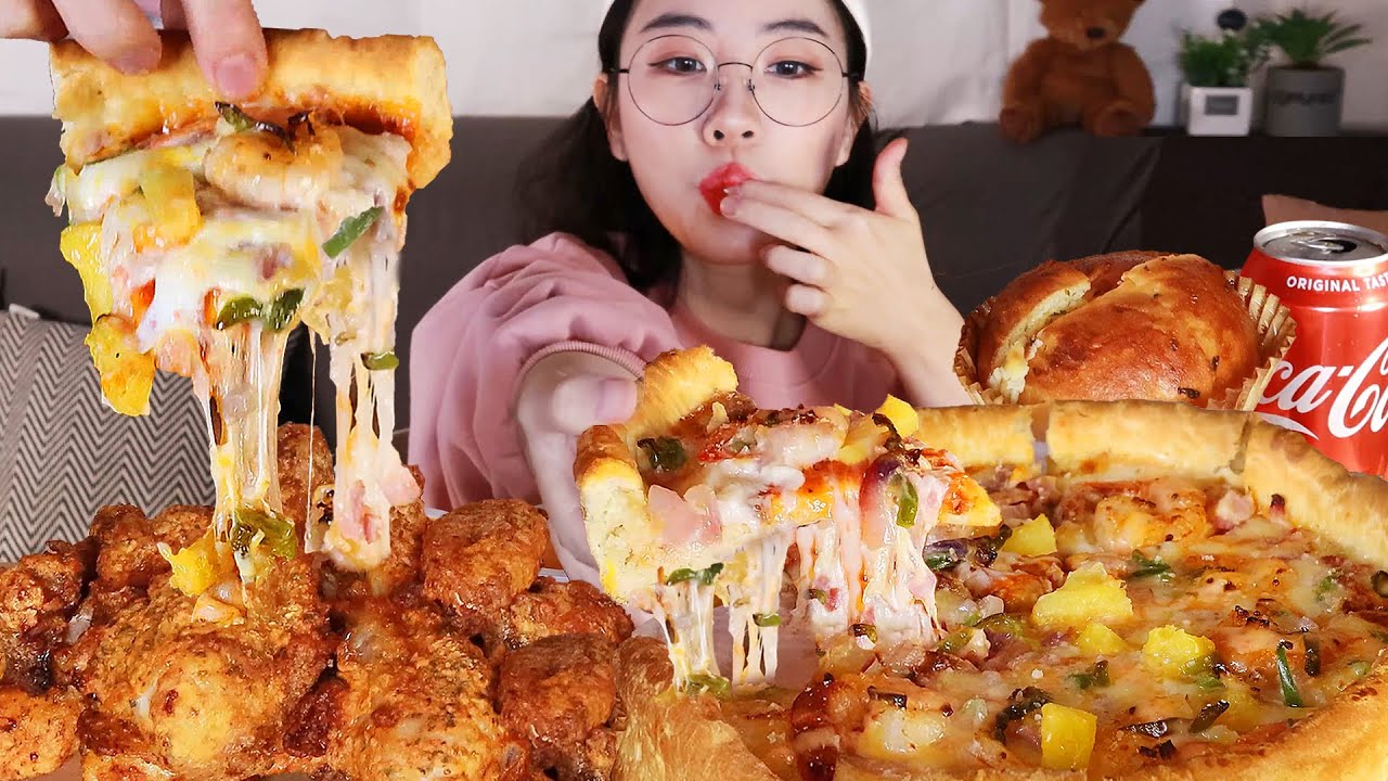 굽네 신메뉴 슈림프 시카고 딥디쉬 피자&고추바사삭 치킨 먹방Chicken&pizza mukbang ,Gà rán,Pollo,Poulet,ayam goreng,ไก่ทอด