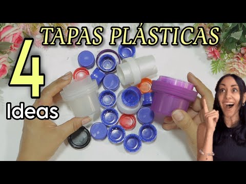 4 Fáciles Ideas con TAPAS de Botellas Plásticas Recicladas| 4 crafts with plastic bottle caps