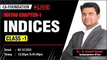 CA-FOUNDATION :  Maths :- Chapter-1 Indices Class-1 | By : Er. Saurabh Agrawal