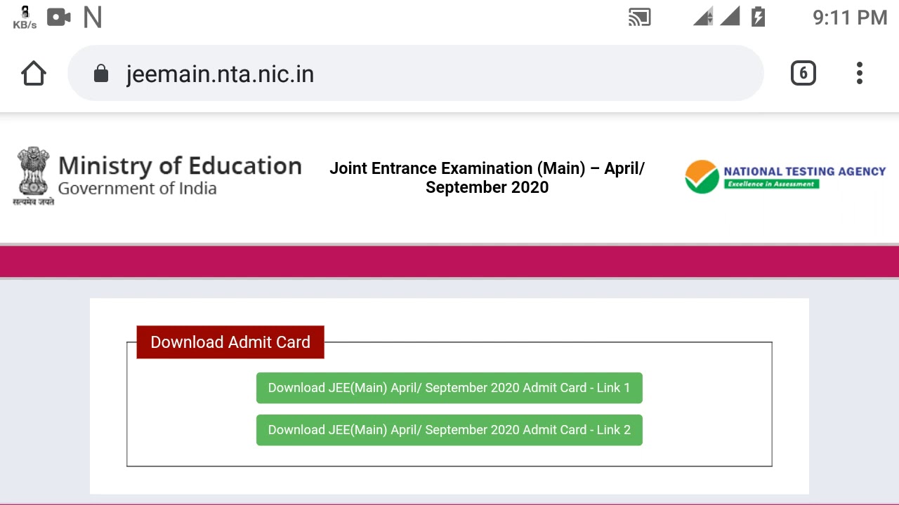 JEE Mains 2020 September Admit card released Download Now.