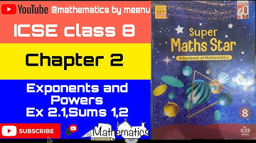 ICSE class 8, Super maths star class 8, chapter 2, Exponents and Powers, Ex 2.1 Sums 1,2