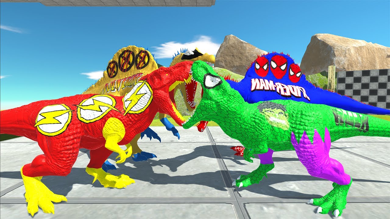 SPEED RACE CHAMPIONS FLASH VS WOLVERINE T REX DEATH CLIMB FALL - Animal Revolt Battle Simulator
