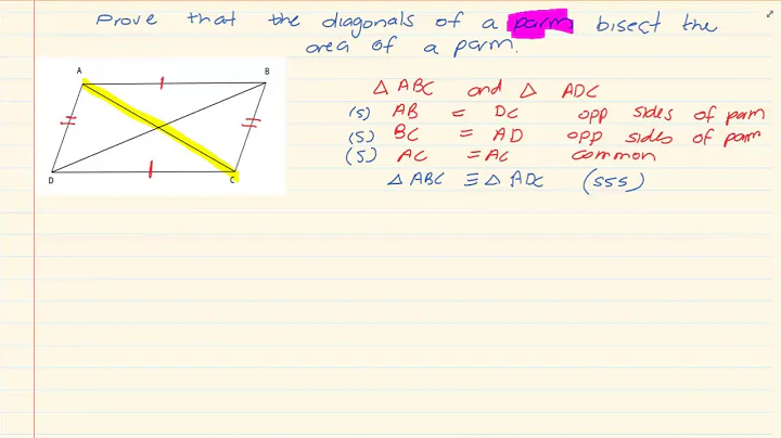 Grade 10: Euclidean Geometry :Parallelogram Proof -The diagonals of a parm bisect the area of a parm