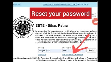 How to Reset your password in SBTE BIHAR Portal
