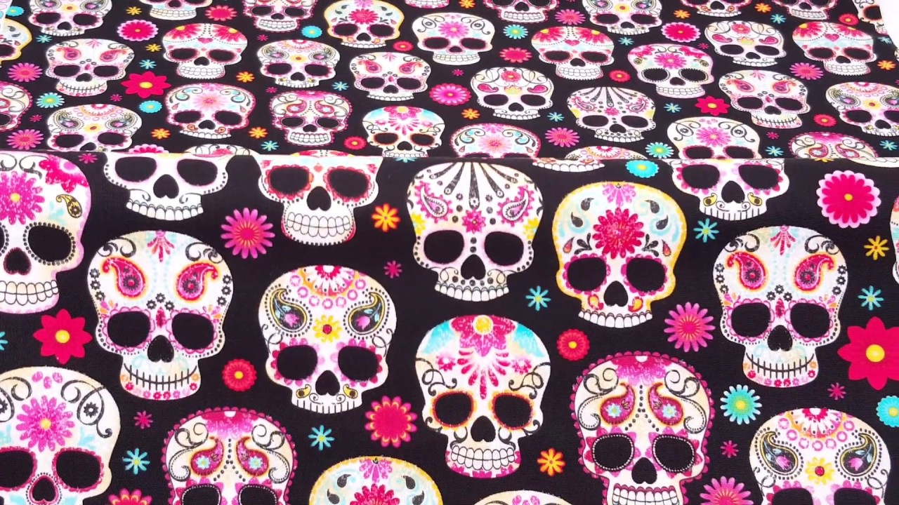 black with colorful skull fabric by Timeless Treasures - YouTube