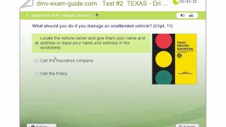 Found in www.dmv-exam-guide.com this practice exam consist of 80
multiple choice questions & answers about the traffic signs and
driving rules, according wit...
