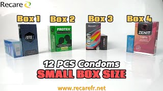 custom condom packaging of 12 PCS box size with different specification,4 types boxes for Sachets