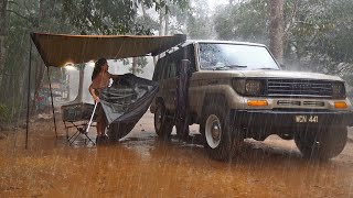 CAMPING DISASTER in HEAVY RAIN with my LAND CRUISER || White Noise Rain || ASMR || Chaos