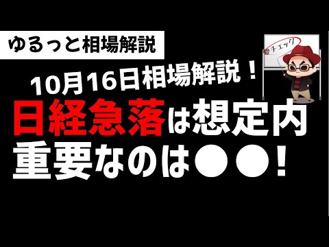 【10月16日のゆるっと相場解説】日経平均急落！でもシナリオ通りの展開。重要なのは●●を確認すること！ズボラ株投資