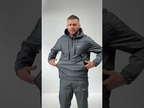 Спортивний костюм чоловічий Nike весна осінь весняний непродуваємий із плащівки (анорак+штани) сірий. Живе фото, видео 1