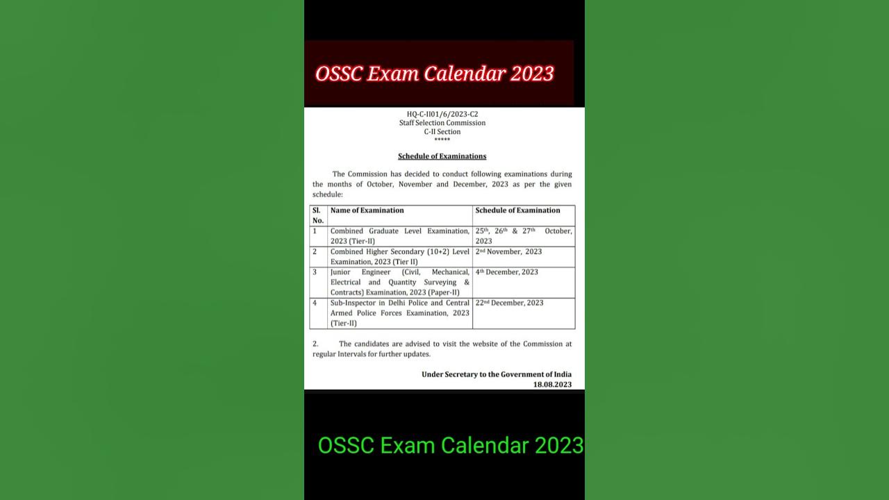 Ossc Exam calendar 2023 YouTube
