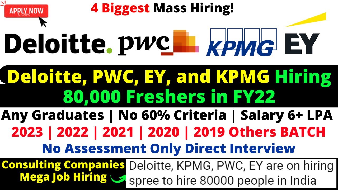 Deloitte, PWC, EY, and KPMG Hiring 80,000 Freshers in FY22 As Of Campus  Direct Hiring Program - YouTube