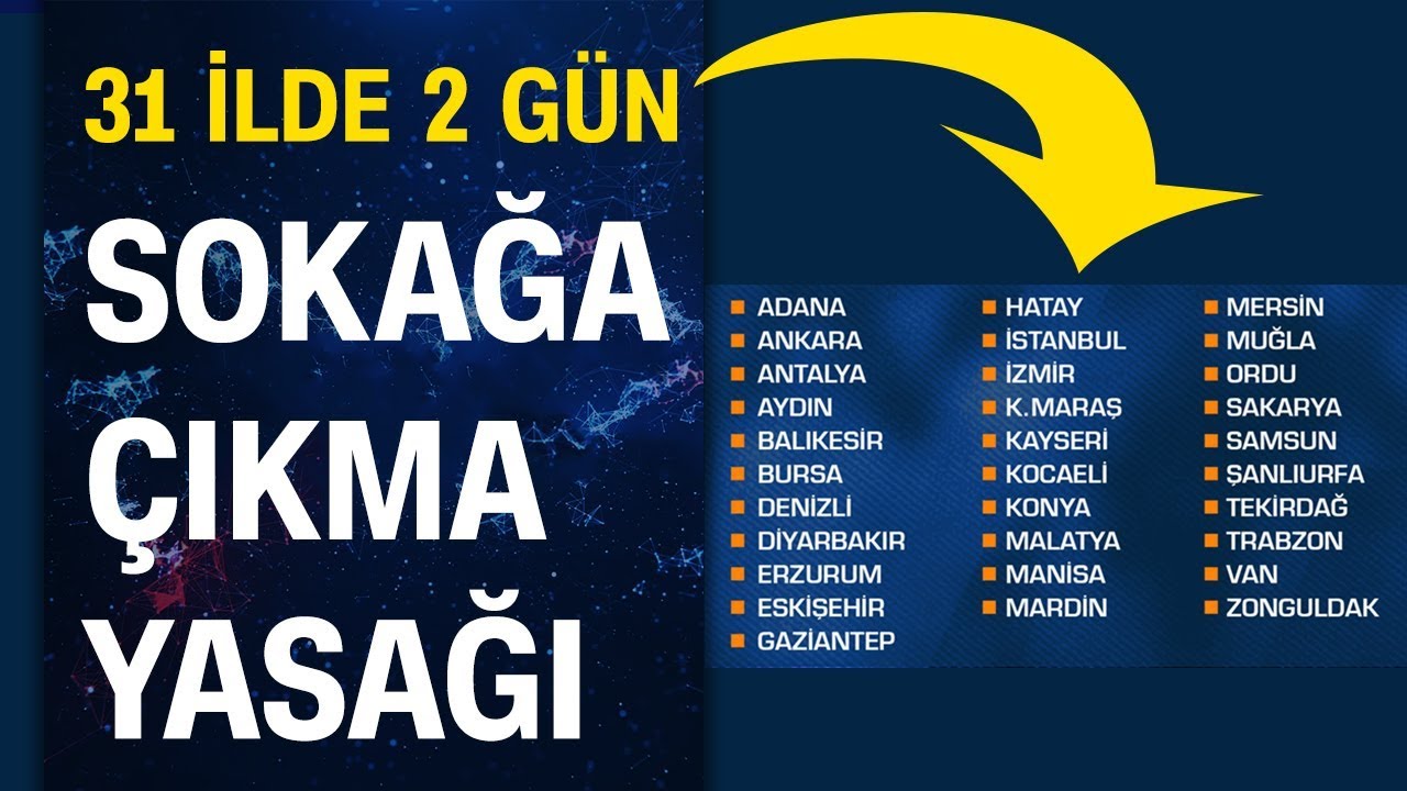 bu gece itibariyla 31 ilde 2 gun sokaga cikma yasagi ilan edildi iste o illerin isimleri youtube