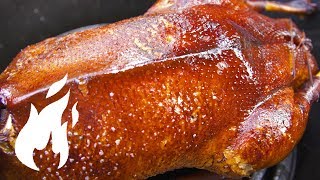 Goose roasted in BIGGEST Dutch OVEN outdoor over the fire ASMR 🔥🔥🔥