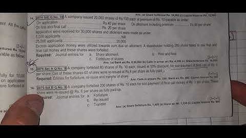 Share forfeiture, Re- issue and Transfer entry - Class 12 || 2075 Set A || Old is Gold question