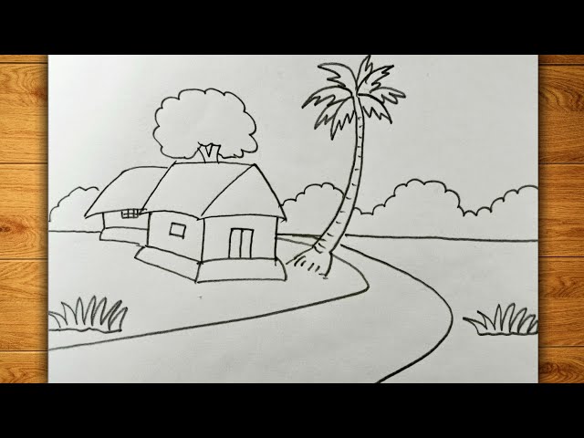 how to draw easy natural village scenery with pencil | simple landscape art  tutorial for beginners - YouTube