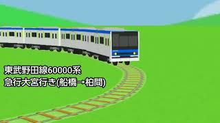 【簡単電車ゲームで再現】東武野田線60000系急行大宮行き(船橋→柏間)