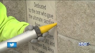 Memorial stone dedicated for fallen fire fighter