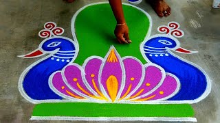 2024 New year rangoli design🌹Easy mayil kolam🌹margazhi color kolam🌹new year muggulu🌹peacock rangoli