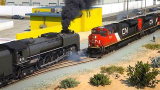 CN 8019 meets UP 844 in Las Venturas extended Railroad with Dense Vegetation mod! - GTA V