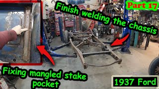Fixing the box side stake pocket and finish welding the chassis on our 1937 Ford hot rod Part 17