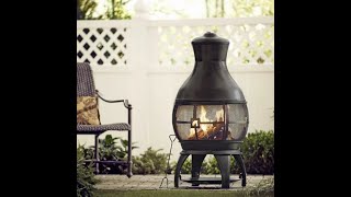 🔥 Cast Iron Outdoor Wood Burning Chiminea Fire Pit with Mesh Spark Screen and Poker
