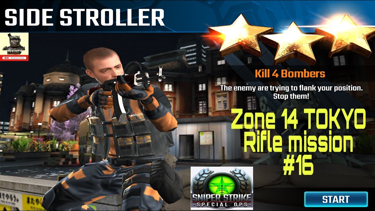 Campaign Zone 14 Tokyo Rifle mission #16 side stroller sniper strike : special ops ( iOS & Android )