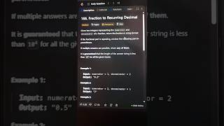 Leetcode 166 Solution | Fraction to Recurring Decimal | Java C++ Python | Daily Coding #shorts