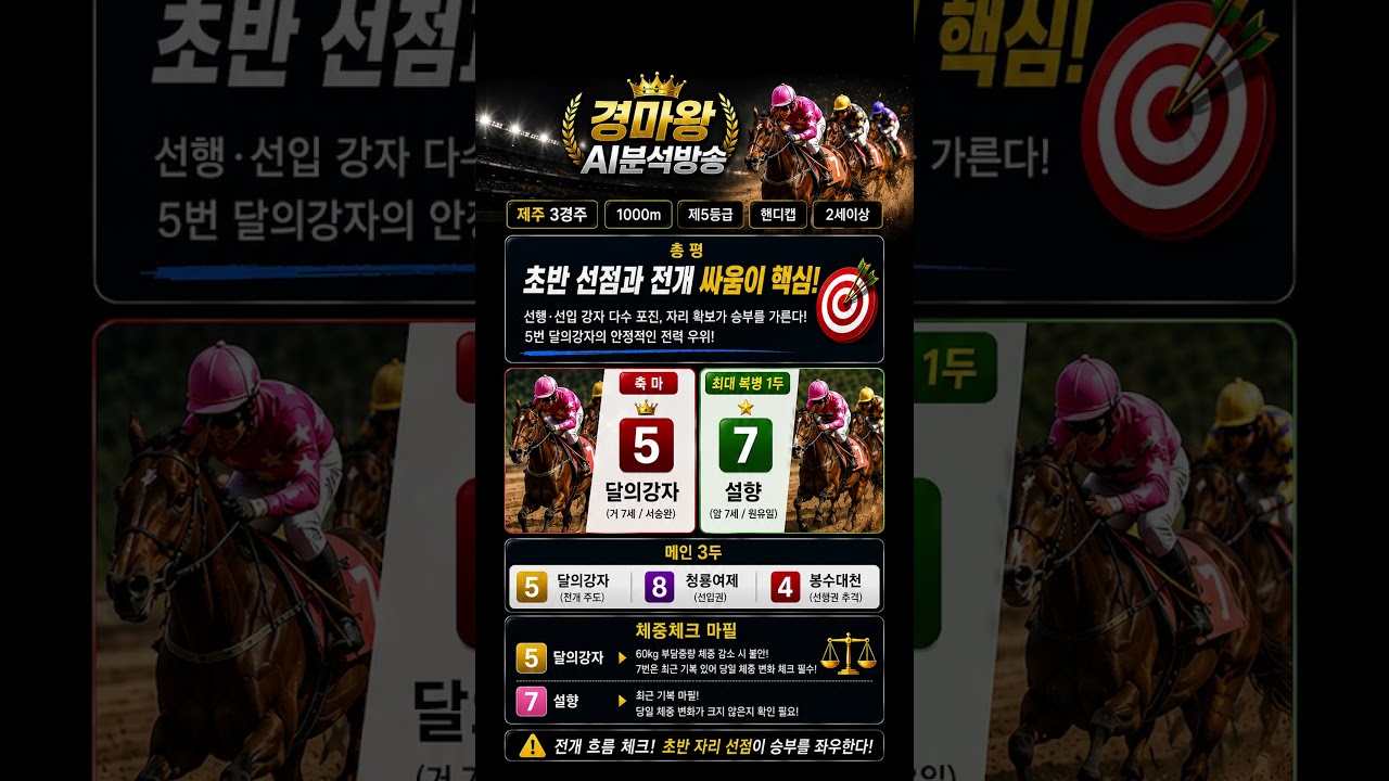 6월20일 제주 3경주는? 초반 선점과 전개가 핵심!!