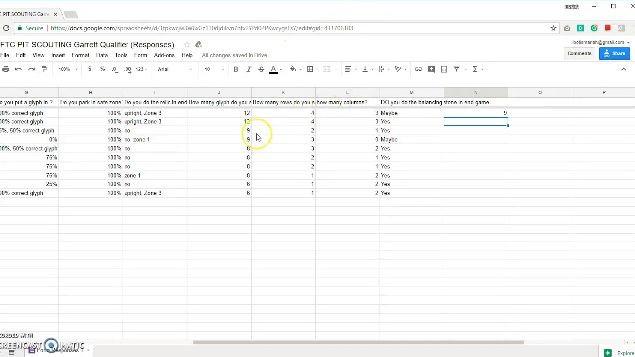 Google Sheets Scouting Data
